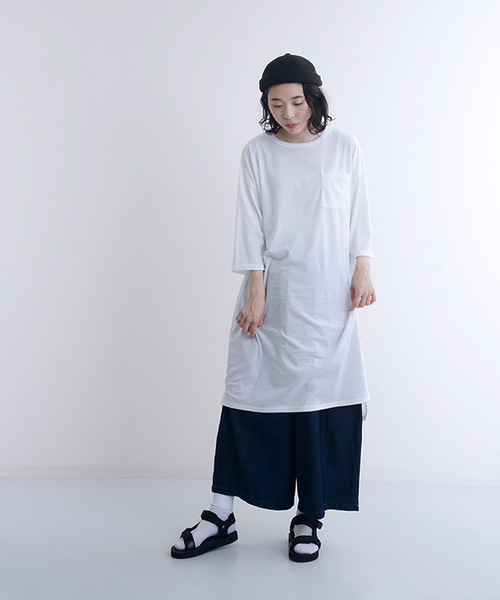 MERLOT（メルロー）の「ポケットスラブTシャツワンピース0041（ワンピース・レディース・チェリーピンク/オフホワイト/グリーン/ブラウン/ブラック・FREE）」の19枚目の写真