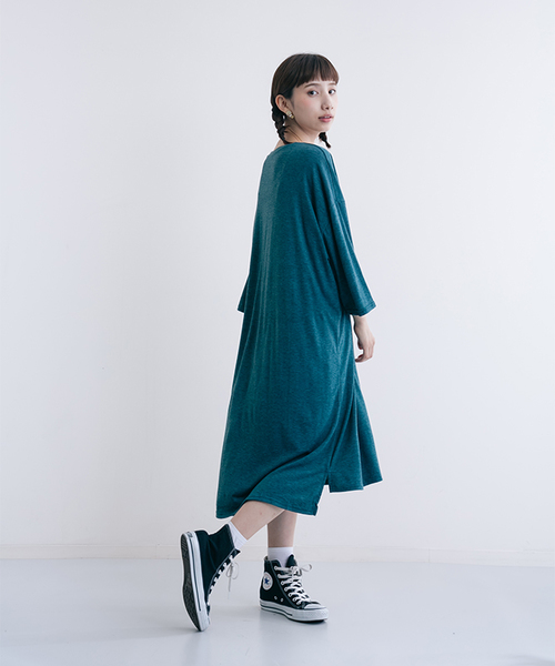 MERLOT（メルロー）の「ポケットスラブTシャツワンピース0041（ワンピース・レディース・チェリーピンク/オフホワイト/グリーン/ブラウン/ブラック・FREE）」の13枚目の写真