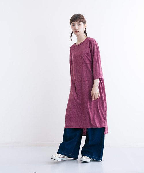 MERLOT（メルロー）の「ポケットスラブTシャツワンピース0041（ワンピース・レディース・チェリーピンク/オフホワイト/グリーン/ブラウン/ブラック・FREE）」の15枚目の写真