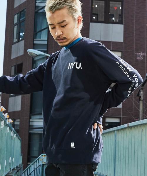 CIAOPANIC（チャオパニック）の「【New York University】袖プリントクルーネックスウェット（Tシャツ/カットソー・メンズ・ネイビー/オフホワイト・M/L）」の3枚目の写真