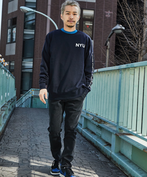 CIAOPANIC（チャオパニック）の「【New York University】袖プリントクルーネックスウェット（Tシャツ/カットソー・メンズ・ネイビー/オフホワイト・M/L）」の6枚目の写真