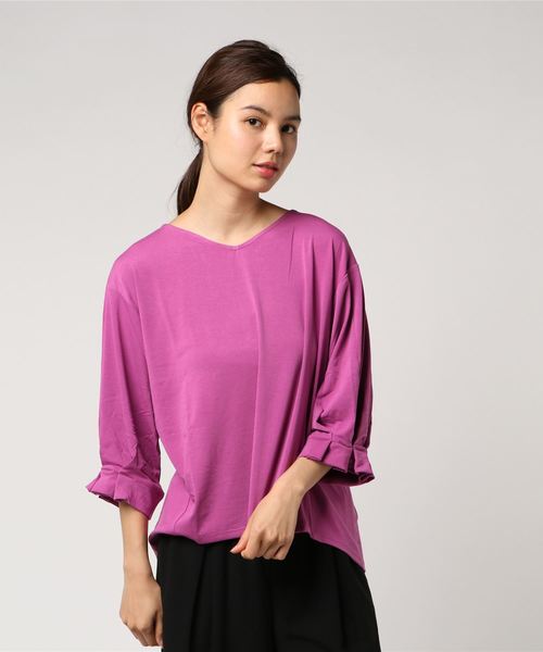 AMERICAN HOLIC(アメリカンホリック)の「・袖タックVネックプルオーバー(Tシャツ/カットソー・レディース・ネイビー/ピンク/イエロー/グリーン/ブルー/オフホワイト・FREE)」の17枚目の写真