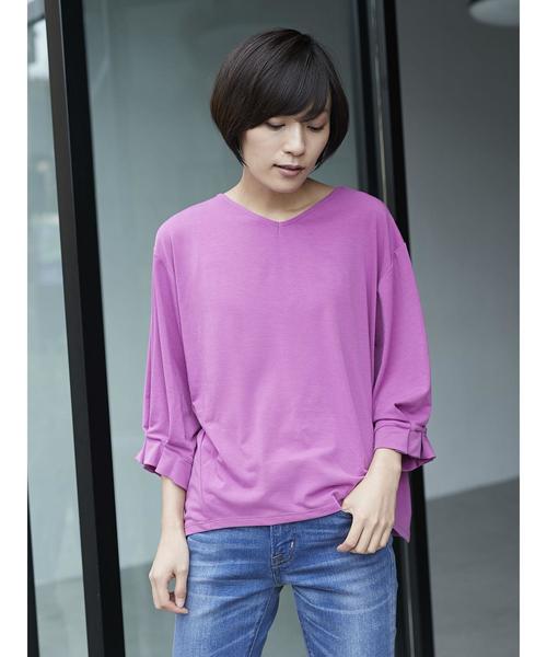 AMERICAN HOLIC(アメリカンホリック)の「・袖タックVネックプルオーバー(Tシャツ/カットソー・レディース・ネイビー/ピンク/イエロー/グリーン/ブルー/オフホワイト・FREE)」の10枚目の写真