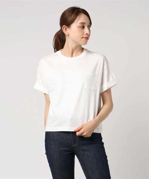 AMERICAN HOLIC(アメリカンホリック)の「・袖折り返しカットプルオーバー(Tシャツ/カットソー・レディース・チャコールグレー/オフホワイト/カーキ/グレー系その他/キャメル/その他7・FREE)」の1枚目の写真