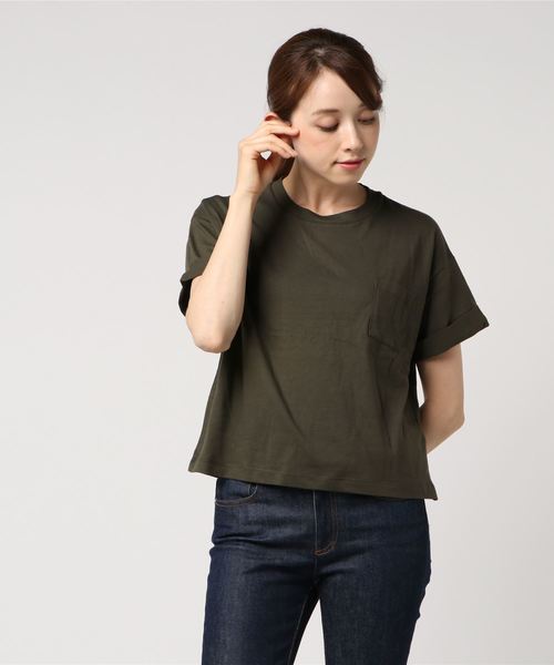 AMERICAN HOLIC(アメリカンホリック)の「・袖折り返しカットプルオーバー(Tシャツ/カットソー・レディース・チャコールグレー/オフホワイト/カーキ/グレー系その他/キャメル/その他7・FREE)」の4枚目の写真