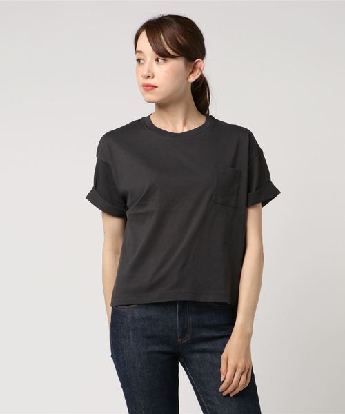 AMERICAN HOLIC(アメリカンホリック)の「・袖折り返しカットプルオーバー(Tシャツ/カットソー・レディース・チャコールグレー/オフホワイト/カーキ/グレー系その他/キャメル/その他7・FREE)」の2枚目の写真
