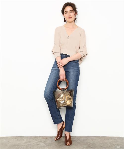 ADAM ET ROPE'（アダムエロペ）の「ホールＺＩＰカーディガン（カーディガン/ボレロ・レディース・ベージュ/ネイビー・FREE）」の4枚目の写真