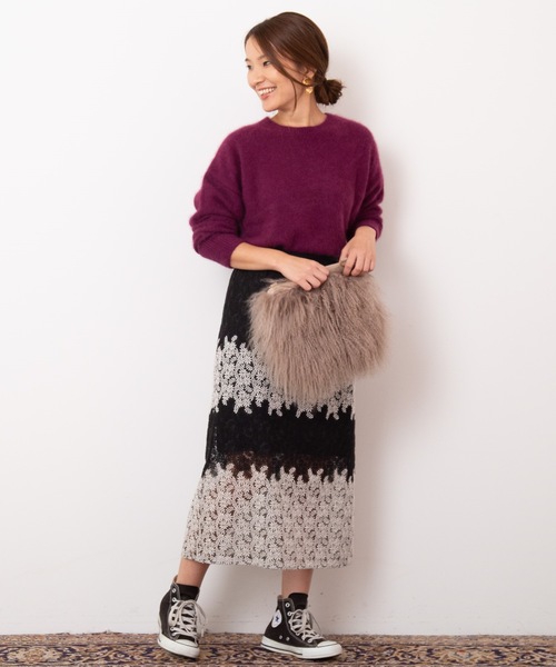 Banner Barrett（バナーバレット）の「RACOON LONG SLEEVE　PULLOVER /ラクーンロングスリーブ　ニット（ニット/セーター・レディース・ネイビー/オフホワイト/パープル/キャメル・38）」の6枚目の写真