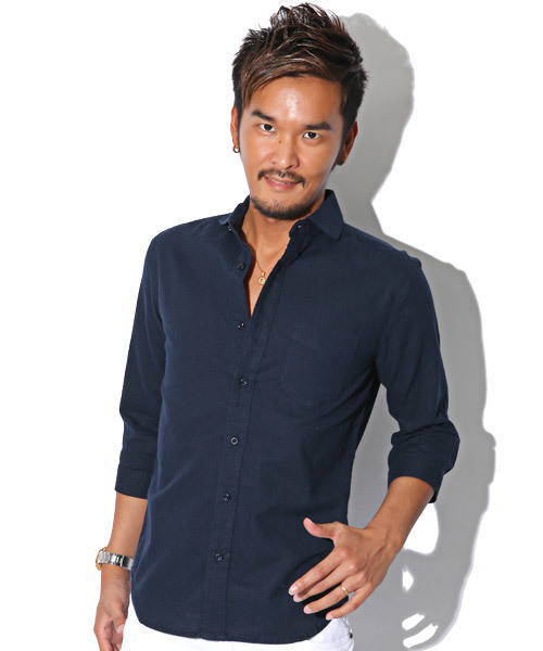 LUXSTYLE(ラグスタイル)の「綿麻ホリゾンタルカラー7分袖シャツ(シャツ/ブラウス・メンズ・ホワイト/ライトブルー/ブラック/ネイビー/ブルー系その他/ライトピンク/ライトブラック/ロイヤルブルー・M/L/XL)」の5枚目の写真