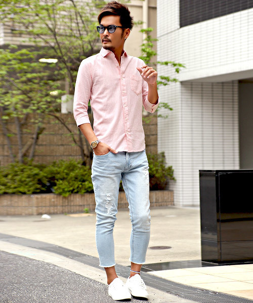 LUXSTYLE(ラグスタイル)の「綿麻ホリゾンタルカラー7分袖シャツ(シャツ/ブラウス・メンズ・ホワイト/ライトブルー/ブラック/ネイビー/ブルー系その他/ライトピンク/ライトブラック/ロイヤルブルー・M/L/XL)」の12枚目の写真