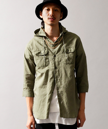 MONKEY TIME | MT ∴ コットン/リネン フード クウォータースリーブシャツ(シャツ/ブラウス)
