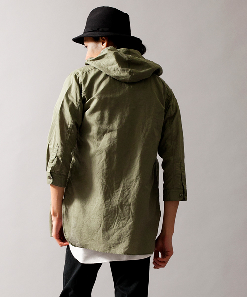 MONKEY TIME（モンキータイム）の「MT ∴ コットン/リネン フード クウォータースリーブシャツ◆（シャツ/ブラウス・メンズ・オリーブ・LARGE/SMALL/X-LARGE/MEDIUM）」の7枚目の写真