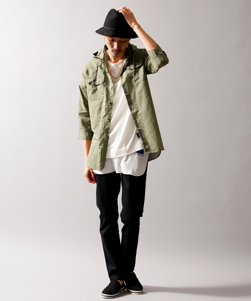 MONKEY TIME（モンキータイム）の「MT ∴ コットン/リネン フード クウォータースリーブシャツ◆（シャツ/ブラウス・メンズ・オリーブ・LARGE/SMALL/X-LARGE/MEDIUM）」の8枚目の写真