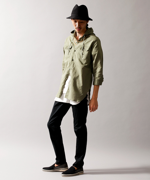MONKEY TIME（モンキータイム）の「MT ∴ コットン/リネン フード クウォータースリーブシャツ◆（シャツ/ブラウス・メンズ・オリーブ・LARGE/SMALL/X-LARGE/MEDIUM）」の9枚目の写真
