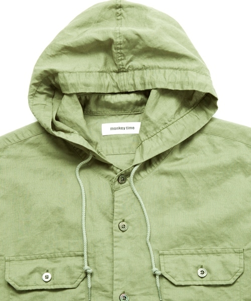 MONKEY TIME（モンキータイム）の「MT ∴ コットン/リネン フード クウォータースリーブシャツ◆（シャツ/ブラウス・メンズ・オリーブ・LARGE/SMALL/X-LARGE/MEDIUM）」の10枚目の写真