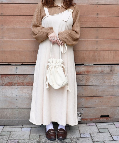 PairPair(ペアペア)の「コーデュロイワンショル風ジャンスカ(ジャンパースカート・レディース・ピンク/アイボリー/モカ・FREE)」の14枚目の写真