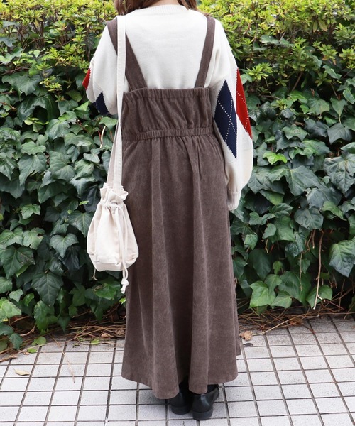 PairPair(ペアペア)の「コーデュロイワンショル風ジャンスカ(ジャンパースカート・レディース・ピンク/アイボリー/モカ・FREE)」の6枚目の写真