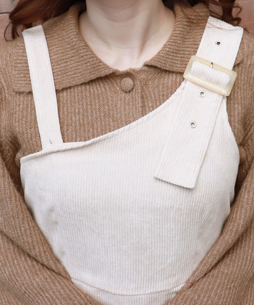 PairPair(ペアペア)の「コーデュロイワンショル風ジャンスカ(ジャンパースカート・レディース・ピンク/アイボリー/モカ・FREE)」の7枚目の写真