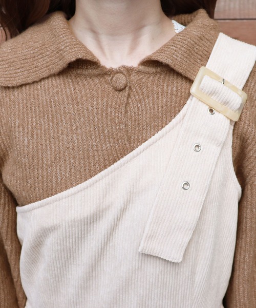 PairPair(ペアペア)の「コーデュロイワンショル風ジャンスカ(ジャンパースカート・レディース・ピンク/アイボリー/モカ・FREE)」の8枚目の写真