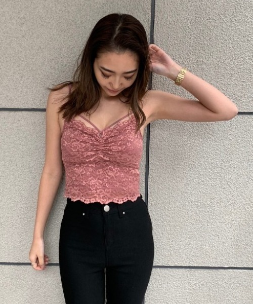 ENVYM（アンビー）の「レースタイトキャミ（キャミソール・レディース・ホワイト/ブラック/ベージュ/グレー/カーキ/ピンク・FREE）」の6枚目の写真