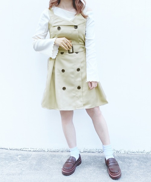 PairPair（ペアペア）の「トレンチ風ジャンスカ（ジャンパースカート・レディース・ライトグリーン/ライトベージュ・FREE）」の18枚目の写真