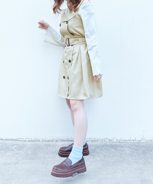 PairPair（ペアペア）の「トレンチ風ジャンスカ（ジャンパースカート・レディース・ライトグリーン/ライトベージュ・FREE）」の22枚目の写真