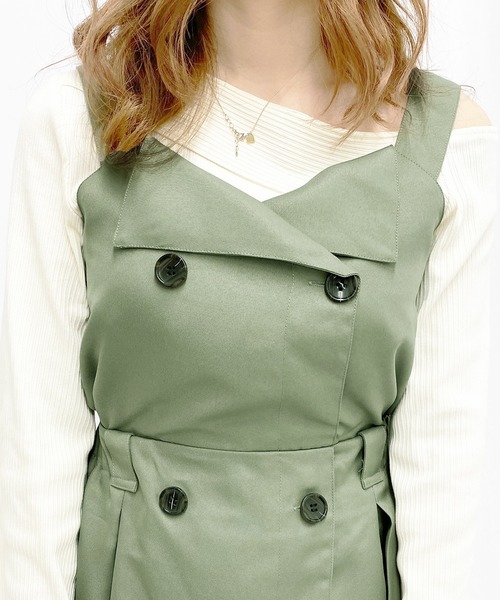 PairPair（ペアペア）の「トレンチ風ジャンスカ（ジャンパースカート・レディース・ライトグリーン/ライトベージュ・FREE）」の16枚目の写真