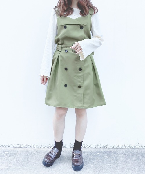 PairPair（ペアペア）の「トレンチ風ジャンスカ（ジャンパースカート・レディース・ライトグリーン/ライトベージュ・FREE）」の20枚目の写真