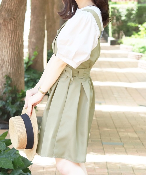 PairPair（ペアペア）の「トレンチ風ジャンスカ（ジャンパースカート・レディース・ライトグリーン/ライトベージュ・FREE）」の7枚目の写真
