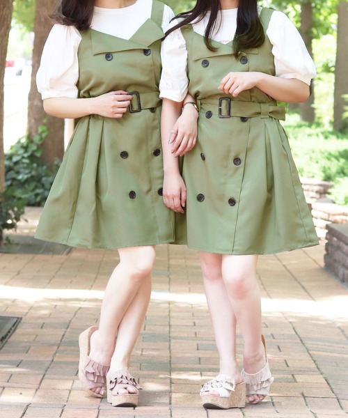 PairPair（ペアペア）の「トレンチ風ジャンスカ（ジャンパースカート・レディース・ライトグリーン/ライトベージュ・FREE）」の9枚目の写真
