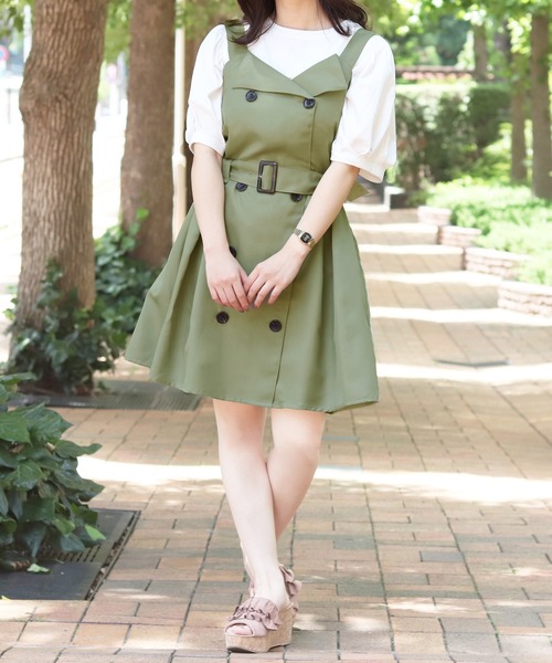 PairPair（ペアペア）の「トレンチ風ジャンスカ（ジャンパースカート・レディース・ライトグリーン/ライトベージュ・FREE）」の10枚目の写真