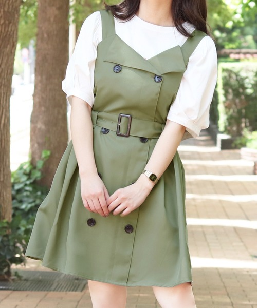 PairPair（ペアペア）の「トレンチ風ジャンスカ（ジャンパースカート・レディース・ライトグリーン/ライトベージュ・FREE）」の11枚目の写真