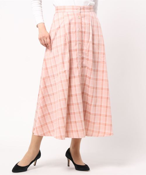 STYLEBLOCK（スタイルブロック）の「先染めチェックフロントボタンフレアスカート（スカート・レディース・ネイビー/ライトベージュ/サックスブルー/ピンク・M）」の4枚目の写真