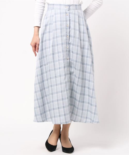 STYLEBLOCK（スタイルブロック）の「先染めチェックフロントボタンフレアスカート（スカート・レディース・ネイビー/ライトベージュ/サックスブルー/ピンク・M）」の7枚目の写真