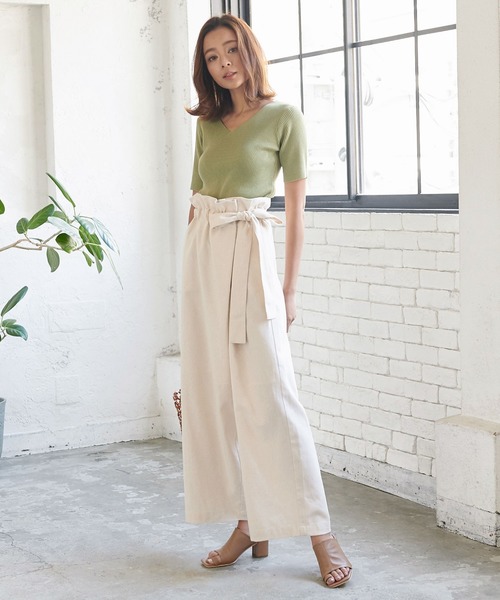 KOBE LETTUCE（コウベレタス）の「ウエストリボンハイウエストリネンラップワイドパンツ（その他パンツ・レディース・オリーブ/アイボリー/ブラウン系その他・FREE）」の14枚目の写真