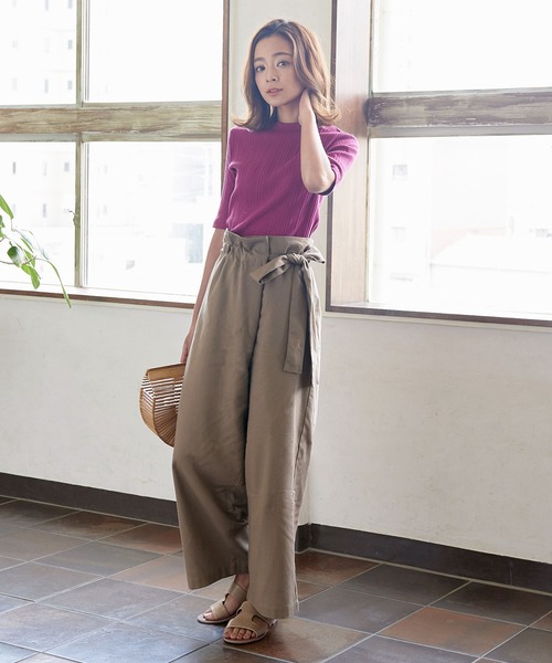 KOBE LETTUCE（コウベレタス）の「ウエストリボンハイウエストリネンラップワイドパンツ（その他パンツ・レディース・オリーブ/アイボリー/ブラウン系その他・FREE）」の10枚目の写真