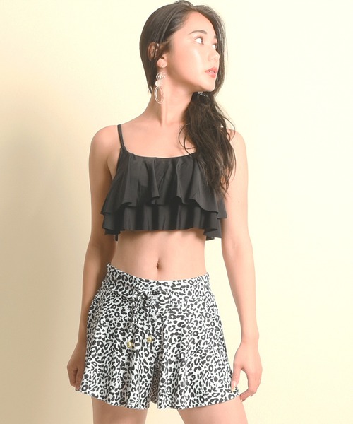 セール 3点セットクールに攻める 無地 ヒョウ柄二段フリルビキニ水着 水着 Lead リード のファッション通販 Zozotown