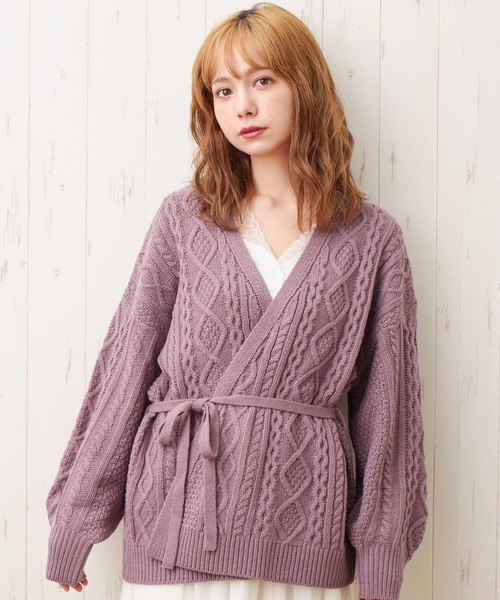 INGNI（イング）の「ケーブルカシュクール／カーディガン（カーディガン/ボレロ・レディース・ベージュ/パープル/アイボリー/モカ/モスグリーン系3・M）」の5枚目の写真