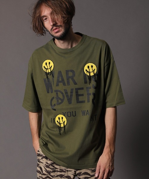 STUD MUFFIN（スタッドマフィン）の「mt6860-5.6OZコットン天竺 ラバーPT&サガラワッペン　ビックシルエット Tシャツ（Tシャツ/カットソー・メンズ・カーキ/ホワイト/ブラック・4/3/2）」の3枚目の写真