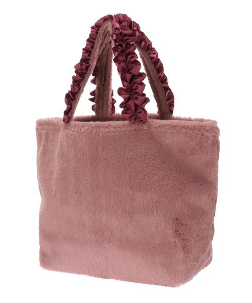 Maison de FLEUR ファーリボンフリルハンドルトートバッグ 新品 Maison de FLEUR（メゾンドフルール）の「ファーポンポンフリル