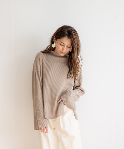 White Collection（ホワイトコレクション）の「【2021SS新作】ボタンスリーブ・ハイネック春リブニット（ニット/セーター・レディース・ブラック/パープル/オフホワイト/グリーン/グレイッシュベージュ・M）」の16枚目の写真