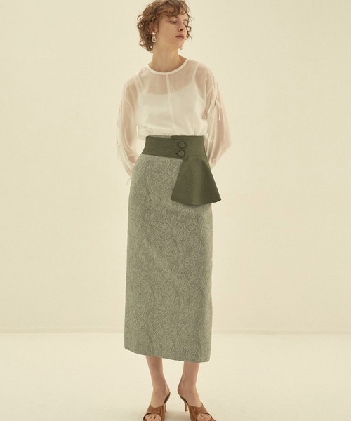 LADYMADE(レディメイド)の「Paisley Jacquard ベルトセットタイトスカート(スカート・レディース・ライトベージュ/グリーン・S/M)」の9枚目の写真