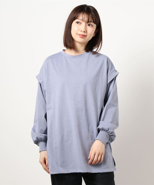 INGNI（イング）の「レイヤーロングTシャツ（Tシャツ/カットソー・レディース・ミント/スミクロ/サンドベージュ/ブルー/オフホワイト・M）」の5枚目の写真