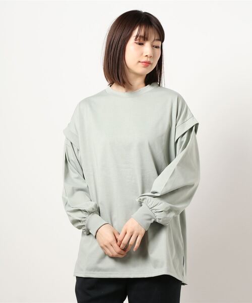 INGNI（イング）の「レイヤーロングTシャツ（Tシャツ/カットソー・レディース・ミント/スミクロ/サンドベージュ/ブルー/オフホワイト・M）」の4枚目の写真