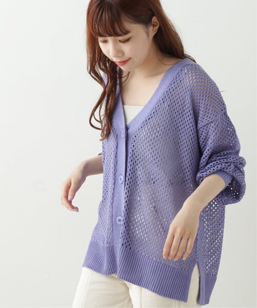 RAY CASSIN（レイカズン）の「メッシュニットVカーディガン（ニット/セーター・レディース・パープル/スミクロ/キナリ・FREE）」の3枚目の写真
