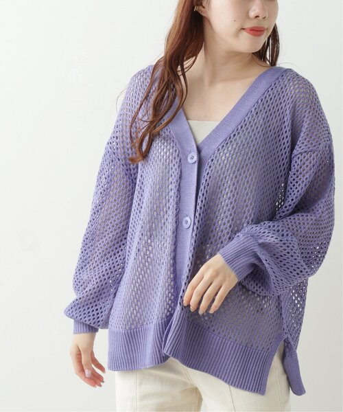 RAY CASSIN（レイカズン）の「メッシュニットVカーディガン（ニット/セーター・レディース・パープル/スミクロ/キナリ・FREE）」の5枚目の写真