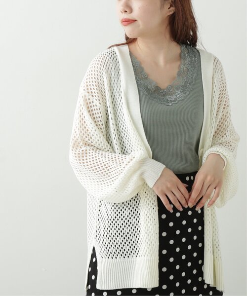 RAY CASSIN（レイカズン）の「メッシュニットVカーディガン（ニット/セーター・レディース・パープル/スミクロ/キナリ・FREE）」の7枚目の写真