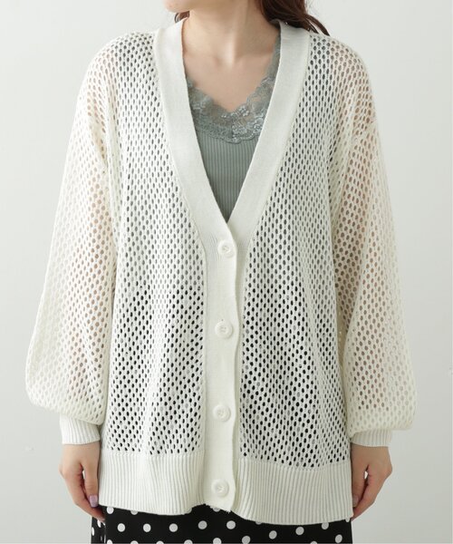 RAY CASSIN（レイカズン）の「メッシュニットVカーディガン（ニット/セーター・レディース・パープル/スミクロ/キナリ・FREE）」の10枚目の写真