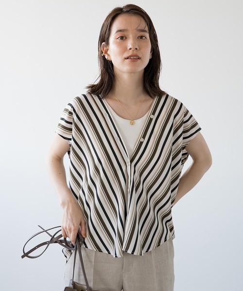 LOUNGEDRESS（ラウンジドレス）の「ストライプバイヤスブラウス（シャツ/ブラウス・レディース・ベージュ/カーキ・FREE）」の11枚目の写真