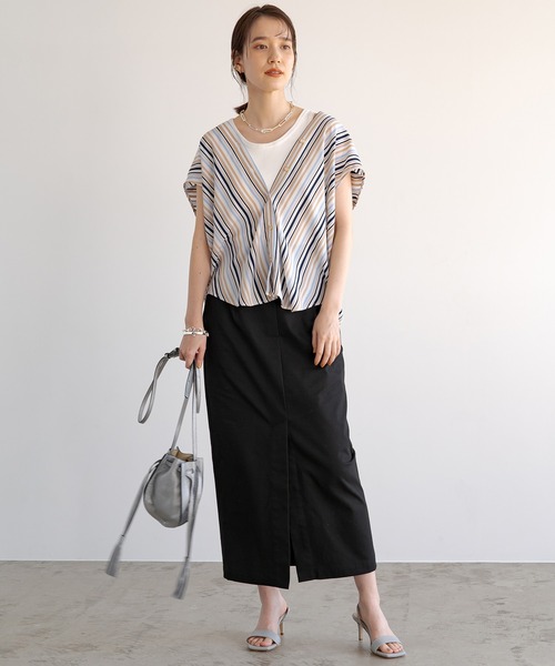 LOUNGEDRESS（ラウンジドレス）の「ストライプバイヤスブラウス（シャツ/ブラウス・レディース・ベージュ/カーキ・FREE）」の14枚目の写真